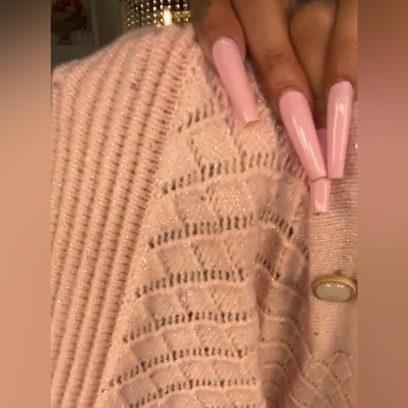 POL Clothing NEW Women's Baby Pink Luxe Open Cardigan Sweater with Buttons Large - Picture 7 of 12